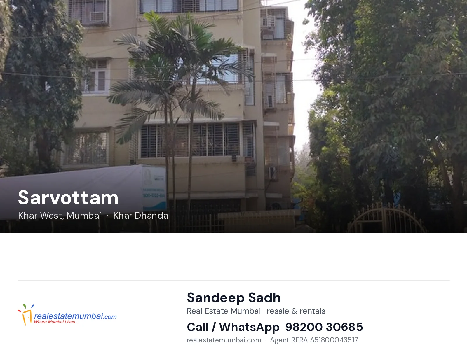 Sarvottam, Khar West, Mumbai — flats | Real Estate Mumbai, Sandeep Sadh 98200 30685