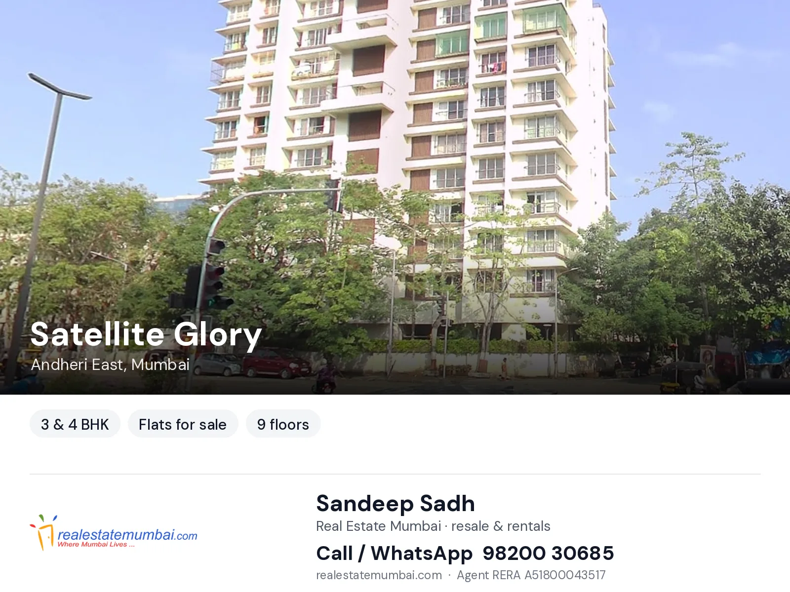 Satellite Glory, Andheri East, Mumbai — 3 & 4 BHK flats for sale | Real Estate Mumbai, Sandeep Sadh 98200 30685