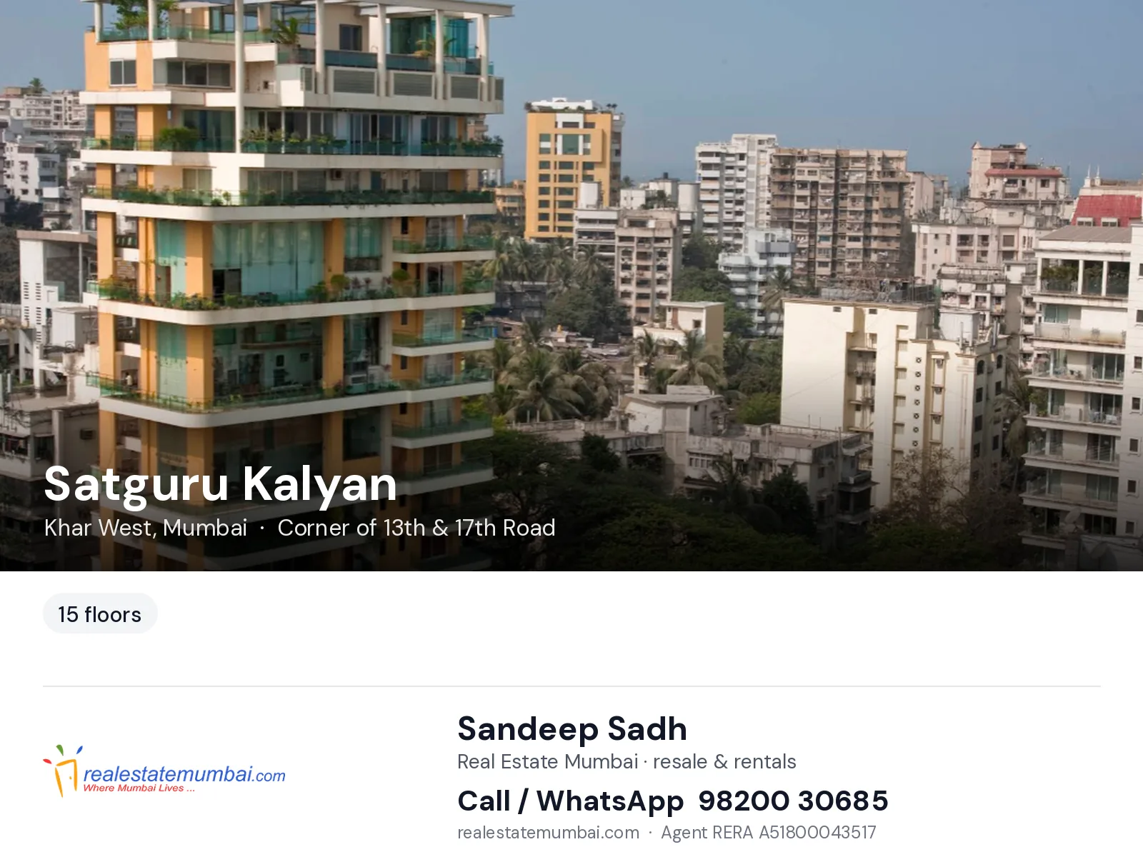 Satguru Kalyan, Khar West, Mumbai — flats | Real Estate Mumbai, Sandeep Sadh 98200 30685