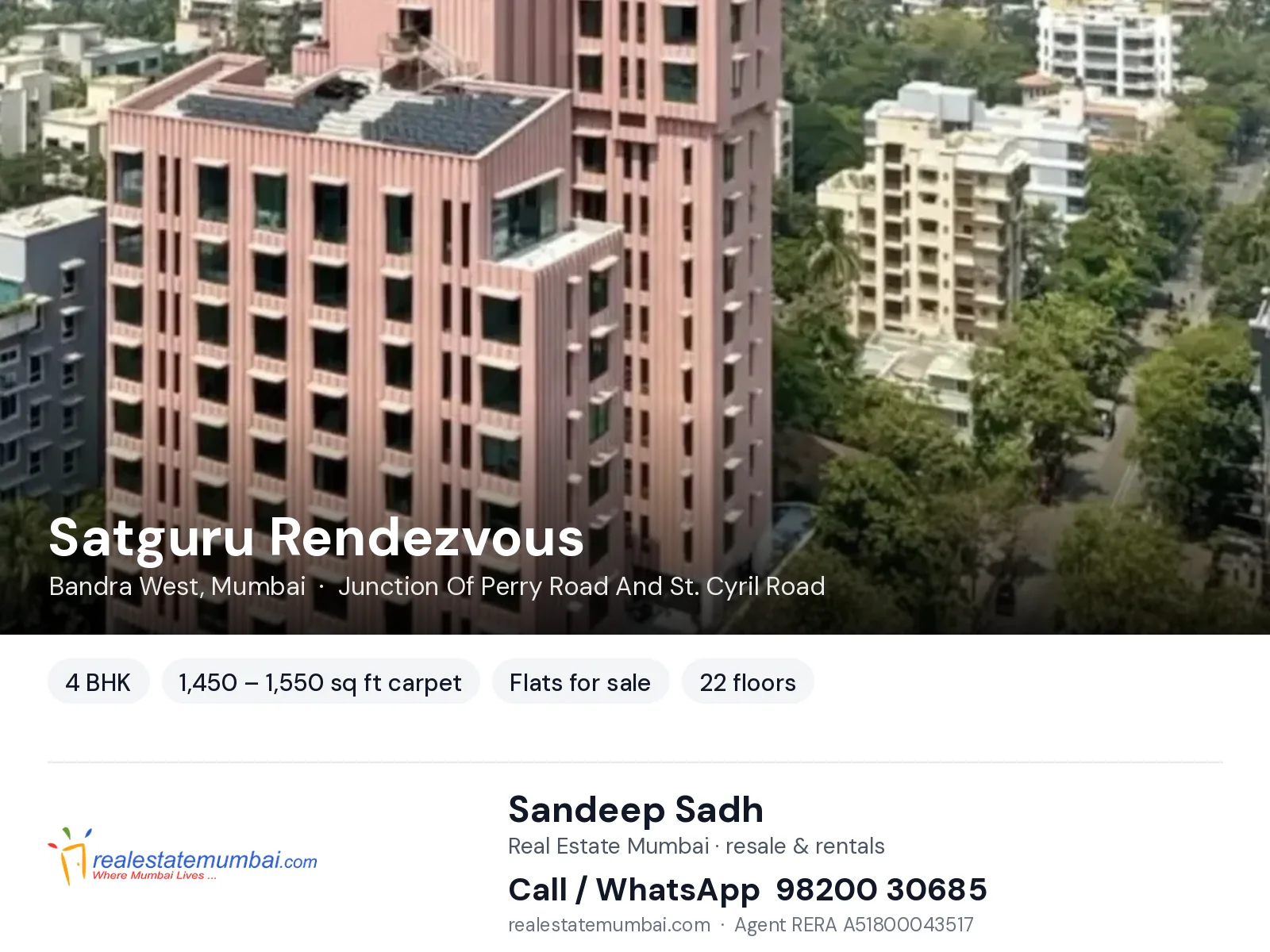 Satguru Rendezvous, Bandra West, Mumbai — 4 BHK flats for sale | Real Estate Mumbai, Sandeep Sadh 98200 30685