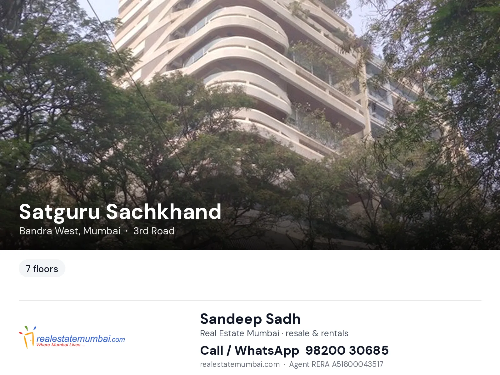 Satguru Sachkhand, Bandra West, Mumbai — flats | Real Estate Mumbai, Sandeep Sadh 98200 30685
