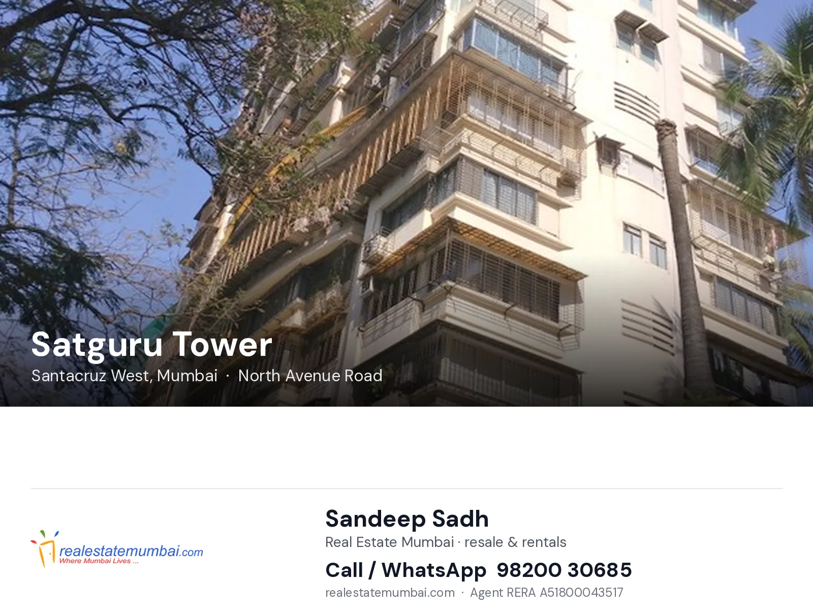 Satguru Tower, Santacruz West, Mumbai — flats | Real Estate Mumbai, Sandeep Sadh 98200 30685