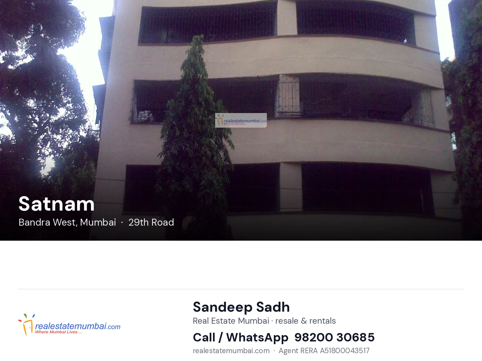 Satnam, Bandra West, Mumbai — flats | Real Estate Mumbai, Sandeep Sadh 98200 30685