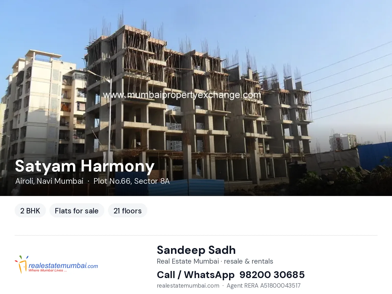 Satyam Harmony, Airoli, Navi Mumbai — 2 BHK flats for sale | Real Estate Mumbai, Sandeep Sadh 98200 30685