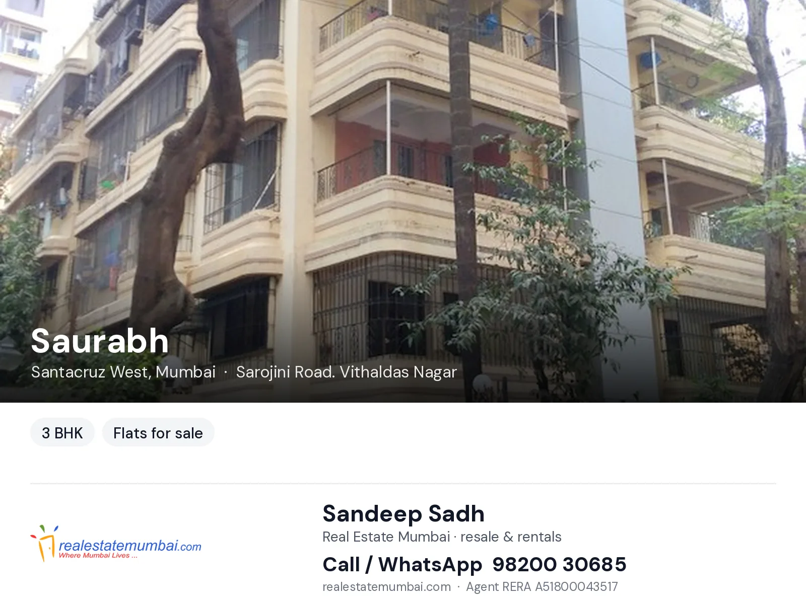 Saurabh, Santacruz West, Mumbai — 3 BHK flats for sale | Real Estate Mumbai, Sandeep Sadh 98200 30685
