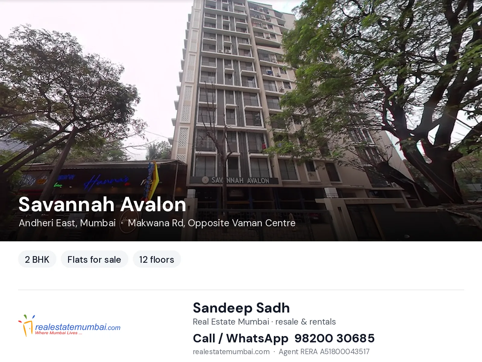 Savannah Avalon, Andheri East, Mumbai — 2 BHK flats for sale | Real Estate Mumbai, Sandeep Sadh 98200 30685