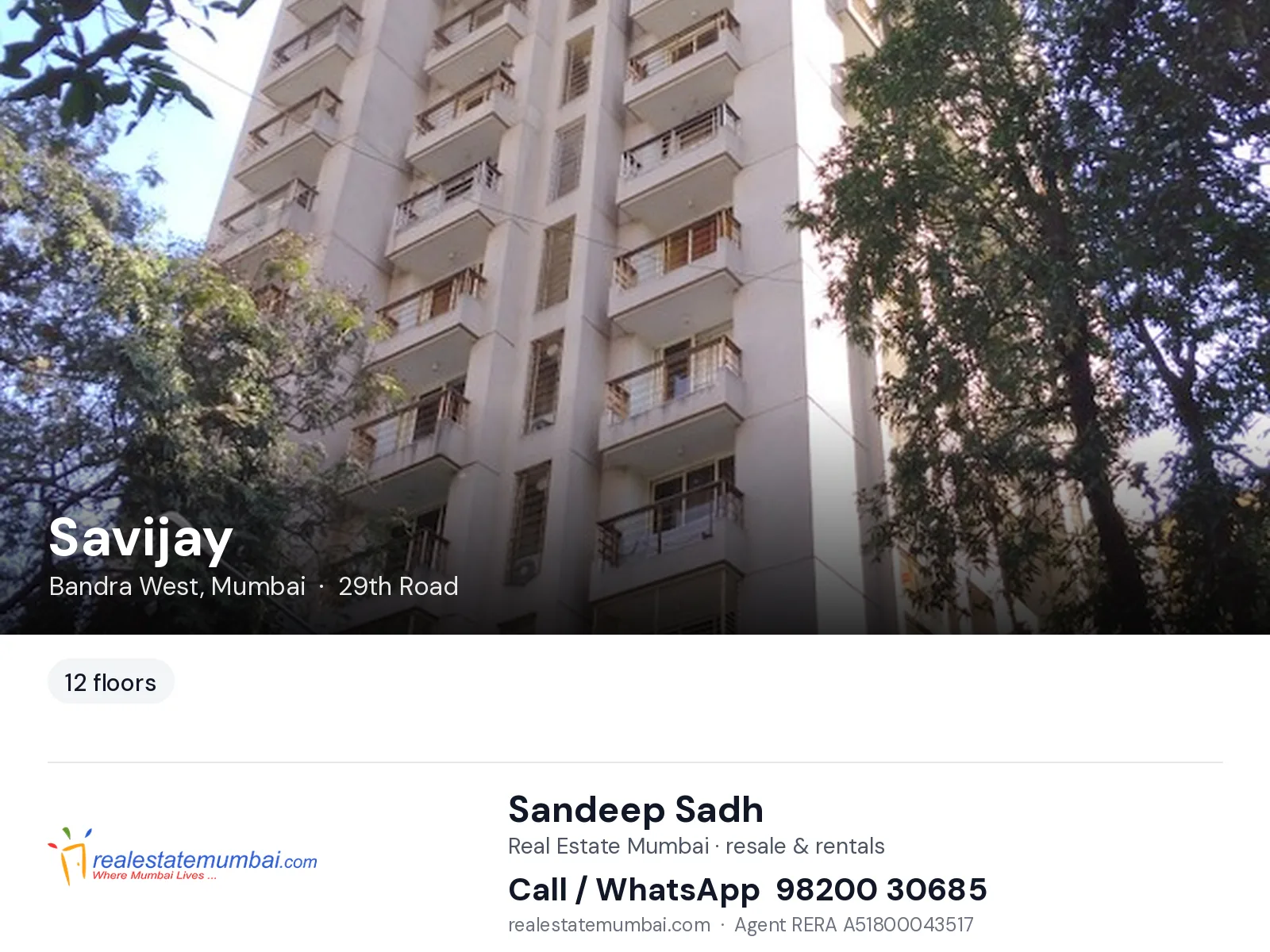 Savijay, Bandra West, Mumbai — flats | Real Estate Mumbai, Sandeep Sadh 98200 30685
