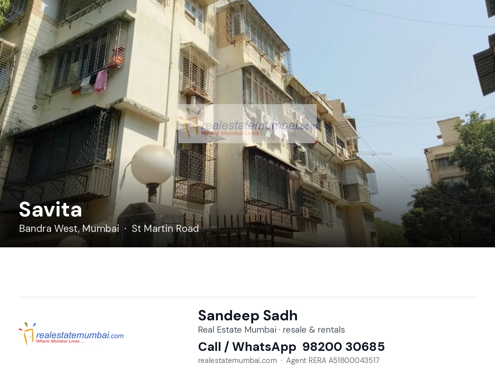 Savita, Bandra West, Mumbai — flats | Real Estate Mumbai, Sandeep Sadh 98200 30685