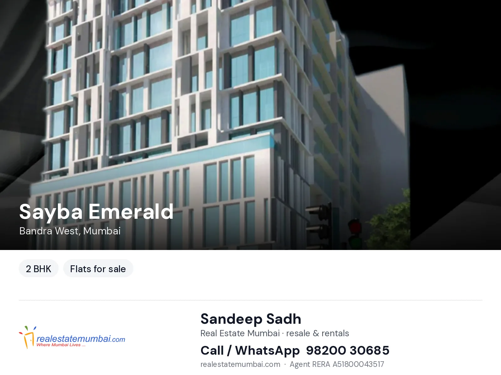 Sayba Emerald, Bandra West, Mumbai — 2 BHK flats for sale | Real Estate Mumbai, Sandeep Sadh 98200 30685