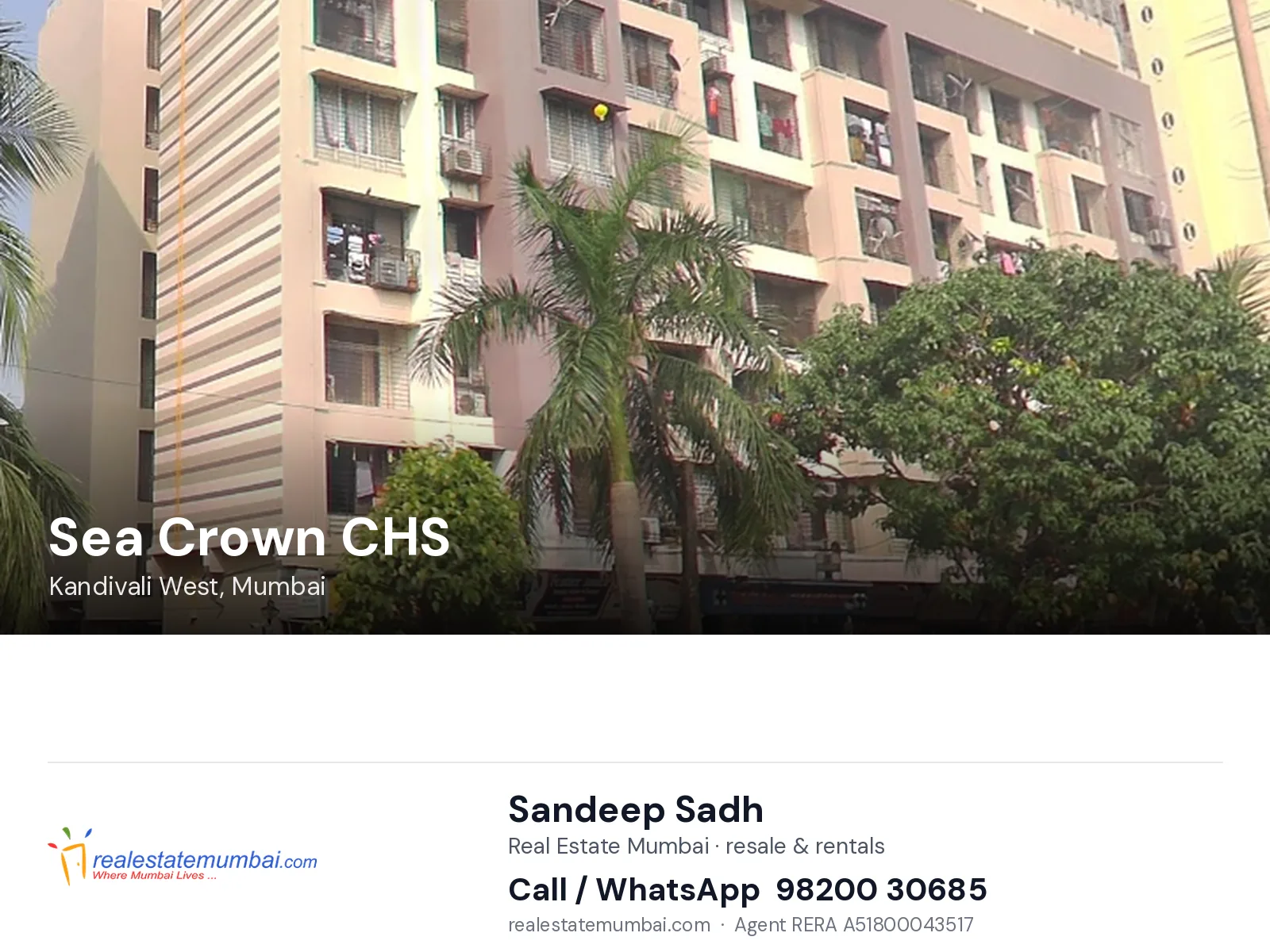 Sea Crown CHS, Kandivali West, Mumbai — flats | Real Estate Mumbai, Sandeep Sadh 98200 30685