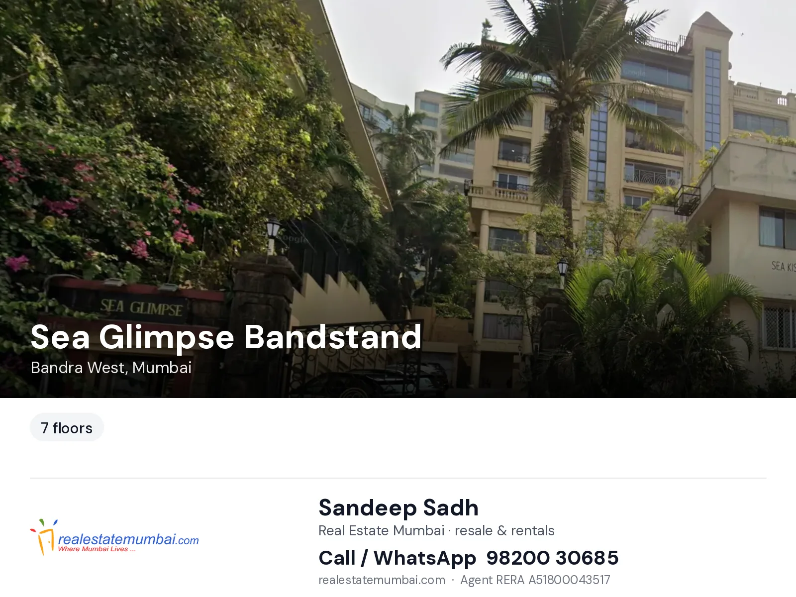 Sea Glimpse Bandstand, Bandra West, Mumbai — flats | Real Estate Mumbai, Sandeep Sadh 98200 30685