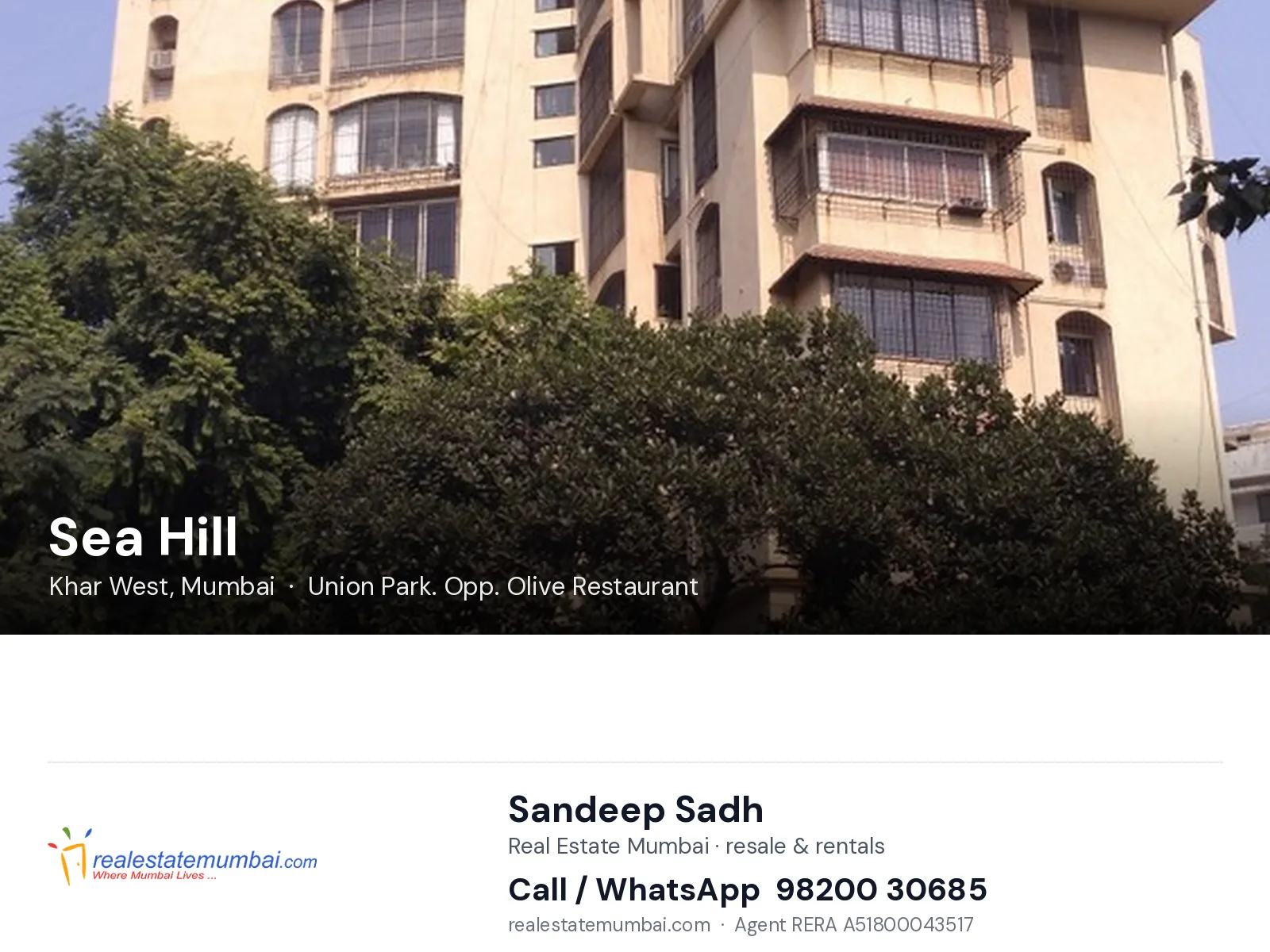 Sea Hill, Khar West, Mumbai — flats | Real Estate Mumbai, Sandeep Sadh 98200 30685