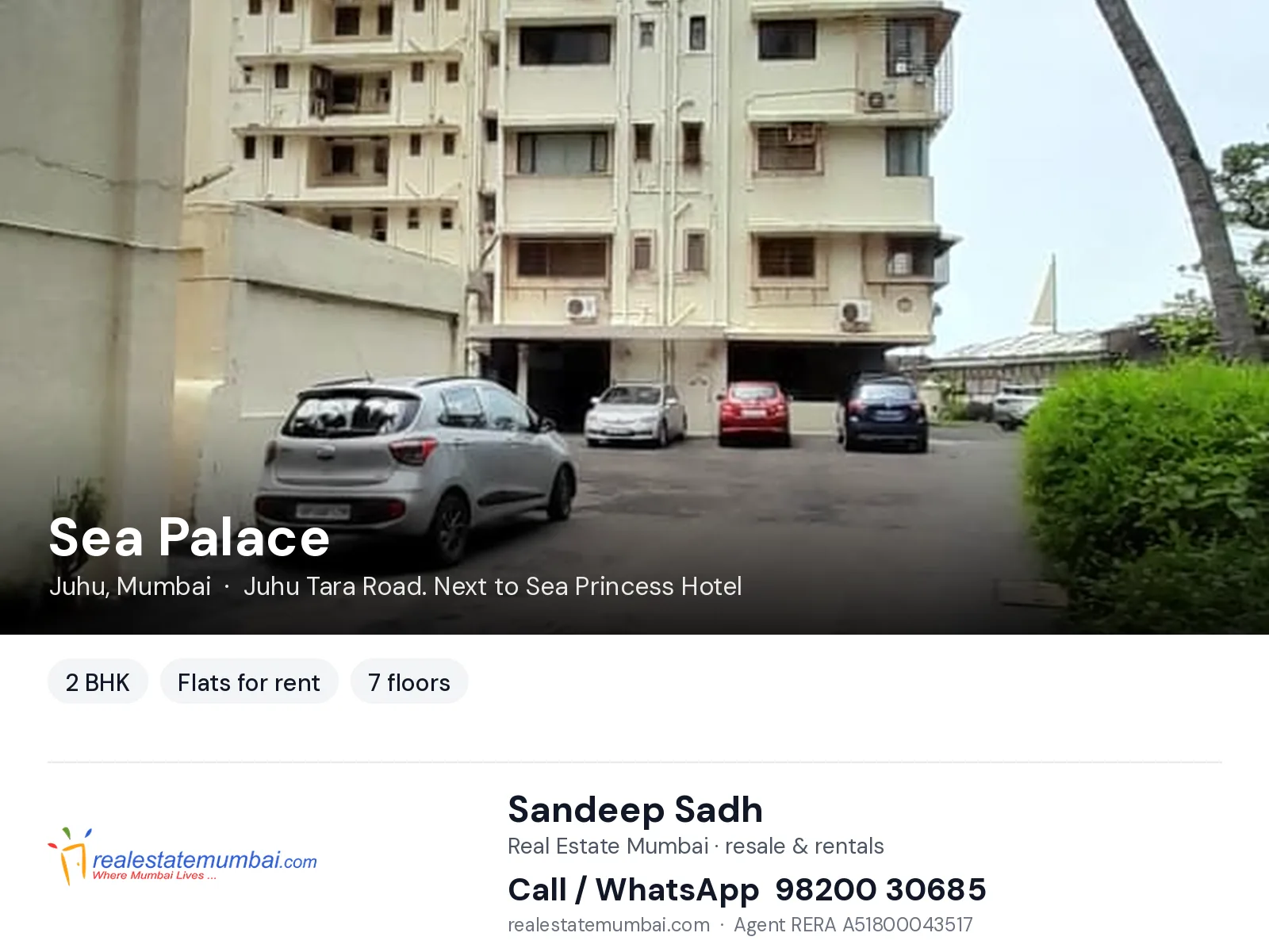 Sea Palace, Juhu, Mumbai — 2 BHK flats for rent | Real Estate Mumbai, Sandeep Sadh 98200 30685