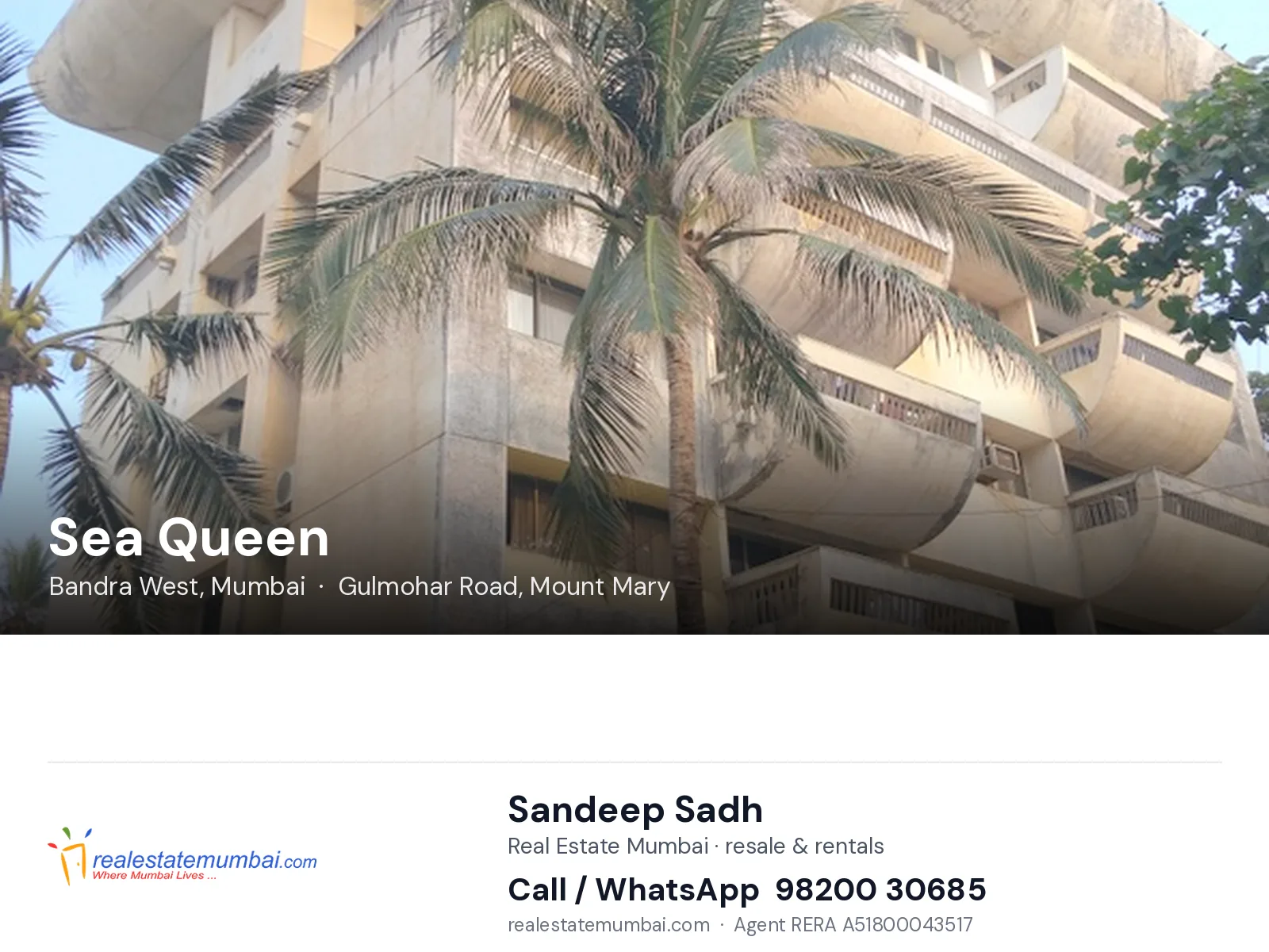 Sea Queen, Bandra West, Mumbai — flats | Real Estate Mumbai, Sandeep Sadh 98200 30685