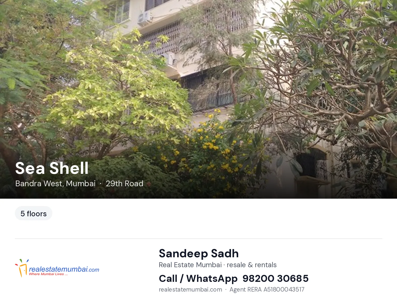 Sea Shell, Bandra West, Mumbai — flats | Real Estate Mumbai, Sandeep Sadh 98200 30685