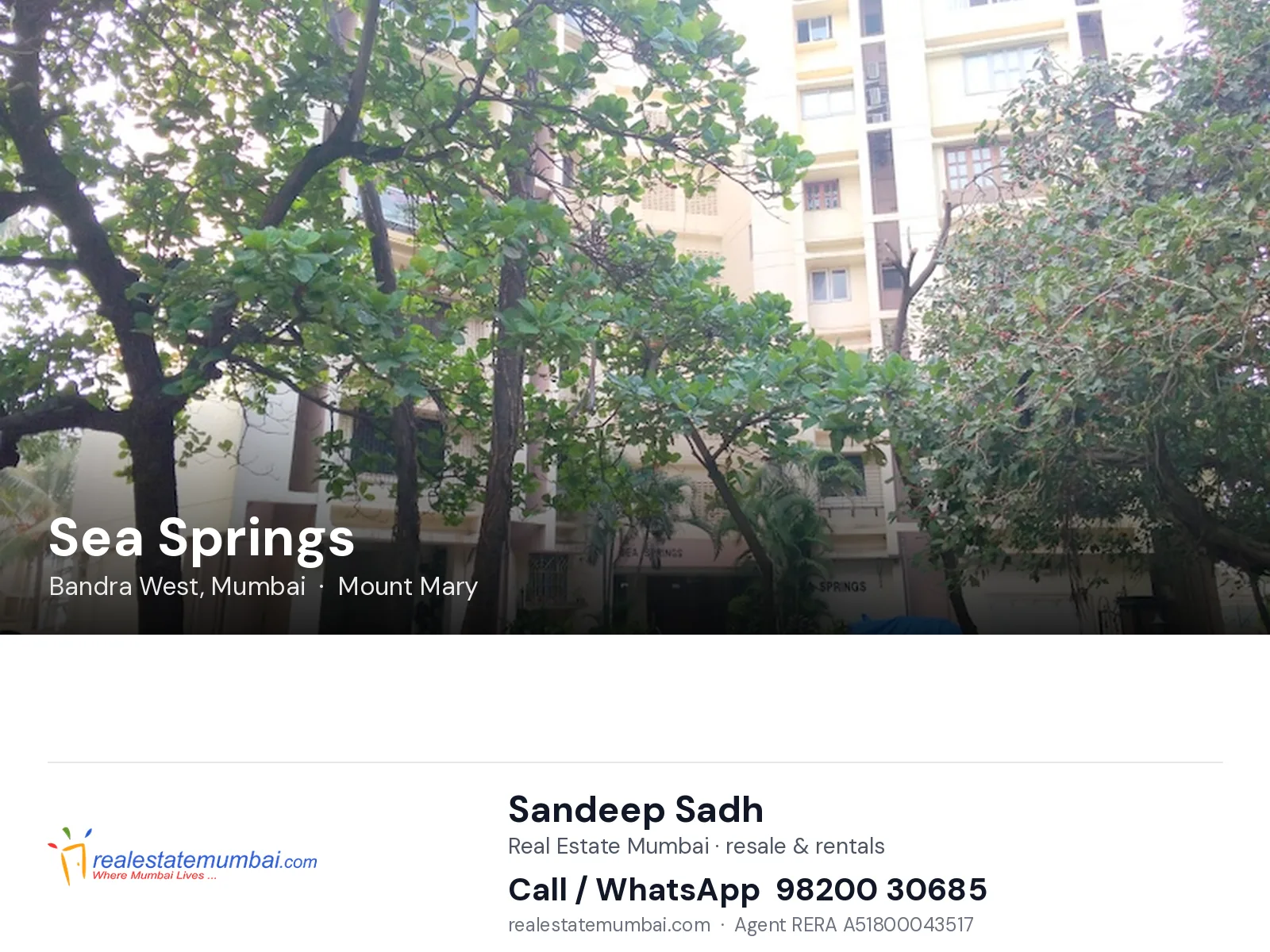 Sea Springs, Bandra West, Mumbai — flats | Real Estate Mumbai, Sandeep Sadh 98200 30685