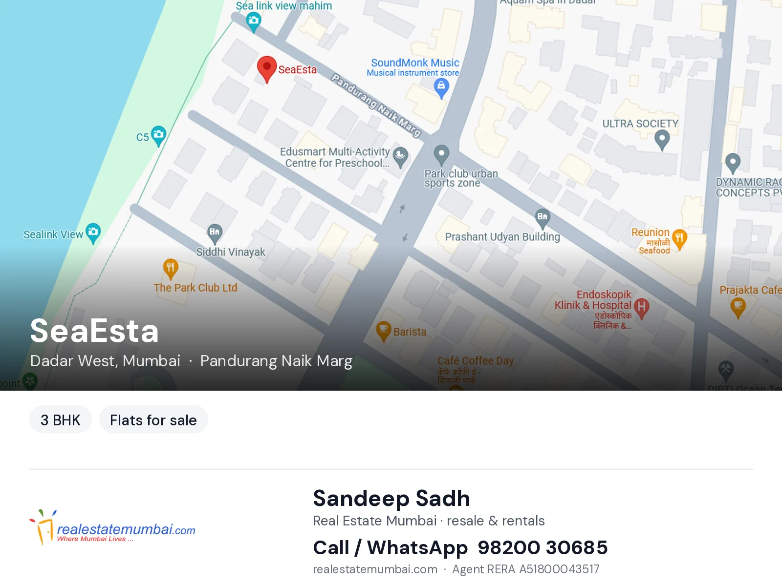 SeaEsta, Dadar West, Mumbai — 3 BHK flats for sale | Real Estate Mumbai, Sandeep Sadh 98200 30685