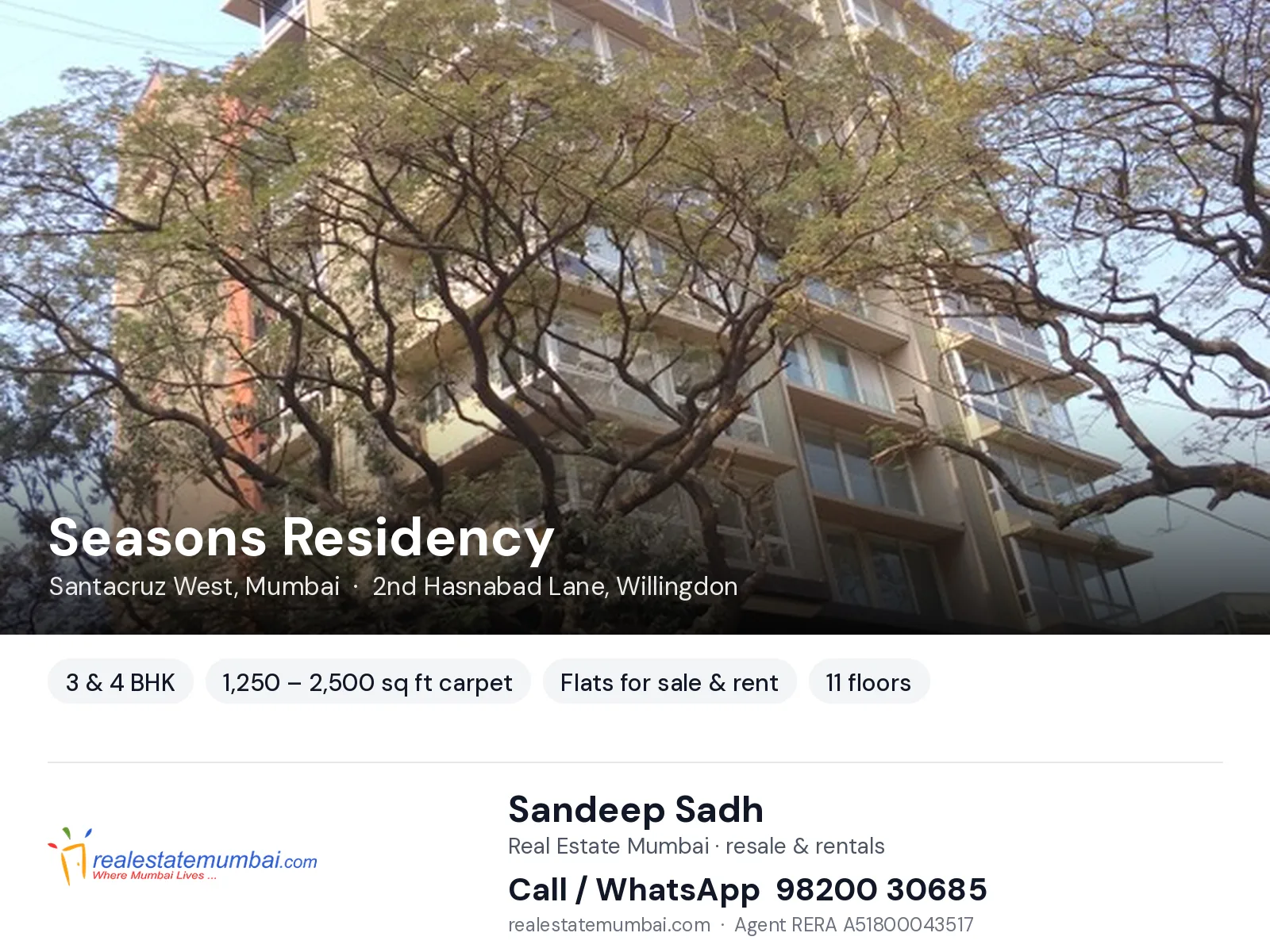 Seasons Residency, Santacruz West, Mumbai — 3 & 4 BHK flats for sale & rent | Real Estate Mumbai, Sandeep Sadh 98200 30685