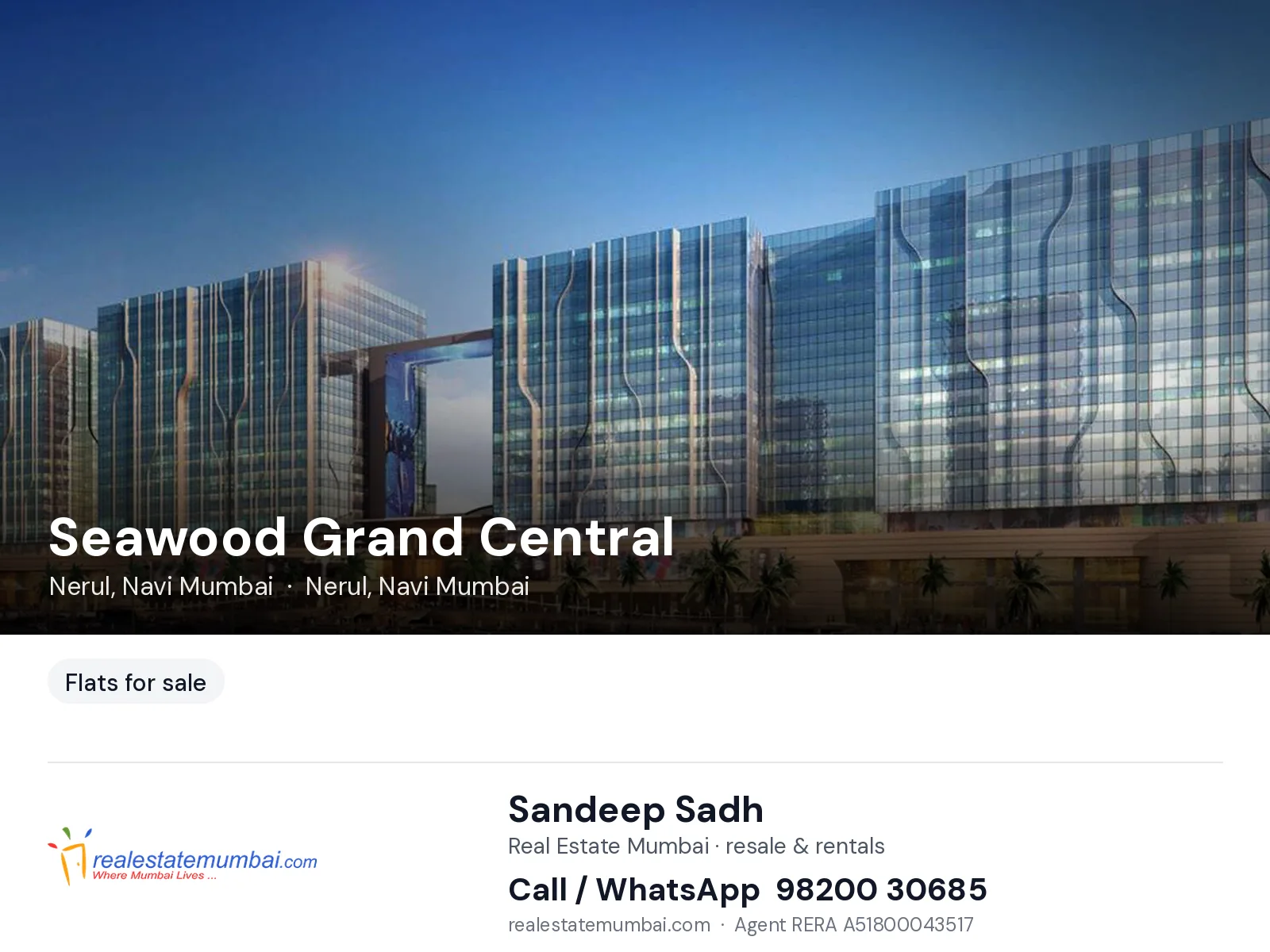 Seawood Grand Central, Nerul, Navi Mumbai — flats for sale | Real Estate Mumbai, Sandeep Sadh 98200 30685