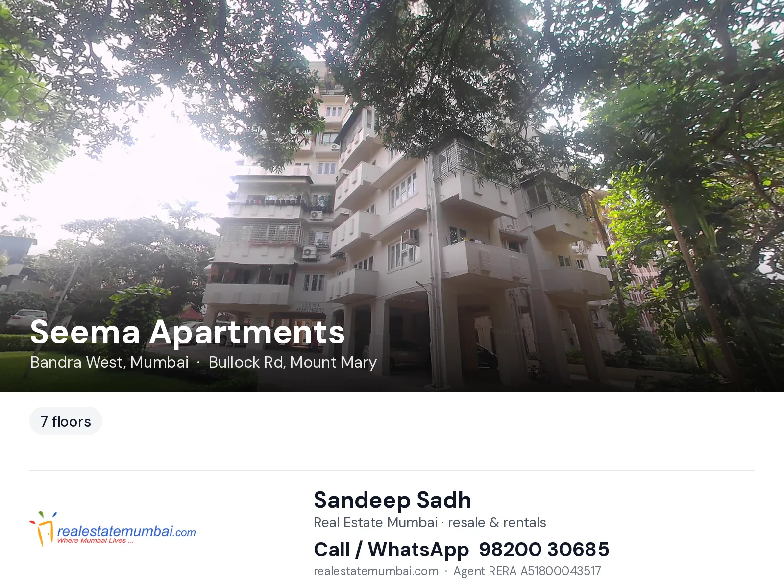 Seema Apartments, Bandra West, Mumbai — flats | Real Estate Mumbai, Sandeep Sadh 98200 30685
