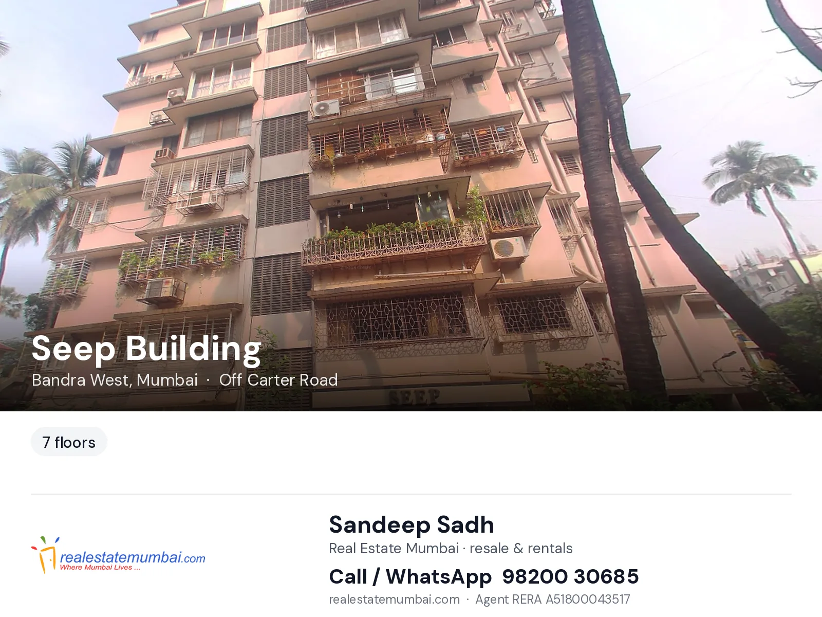 Seep Building, Bandra West, Mumbai — flats | Real Estate Mumbai, Sandeep Sadh 98200 30685