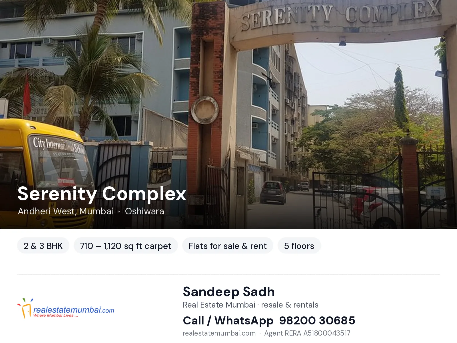 Serenity Complex, Andheri West, Mumbai — 2 & 3 BHK flats for sale & rent | Real Estate Mumbai, Sandeep Sadh 98200 30685