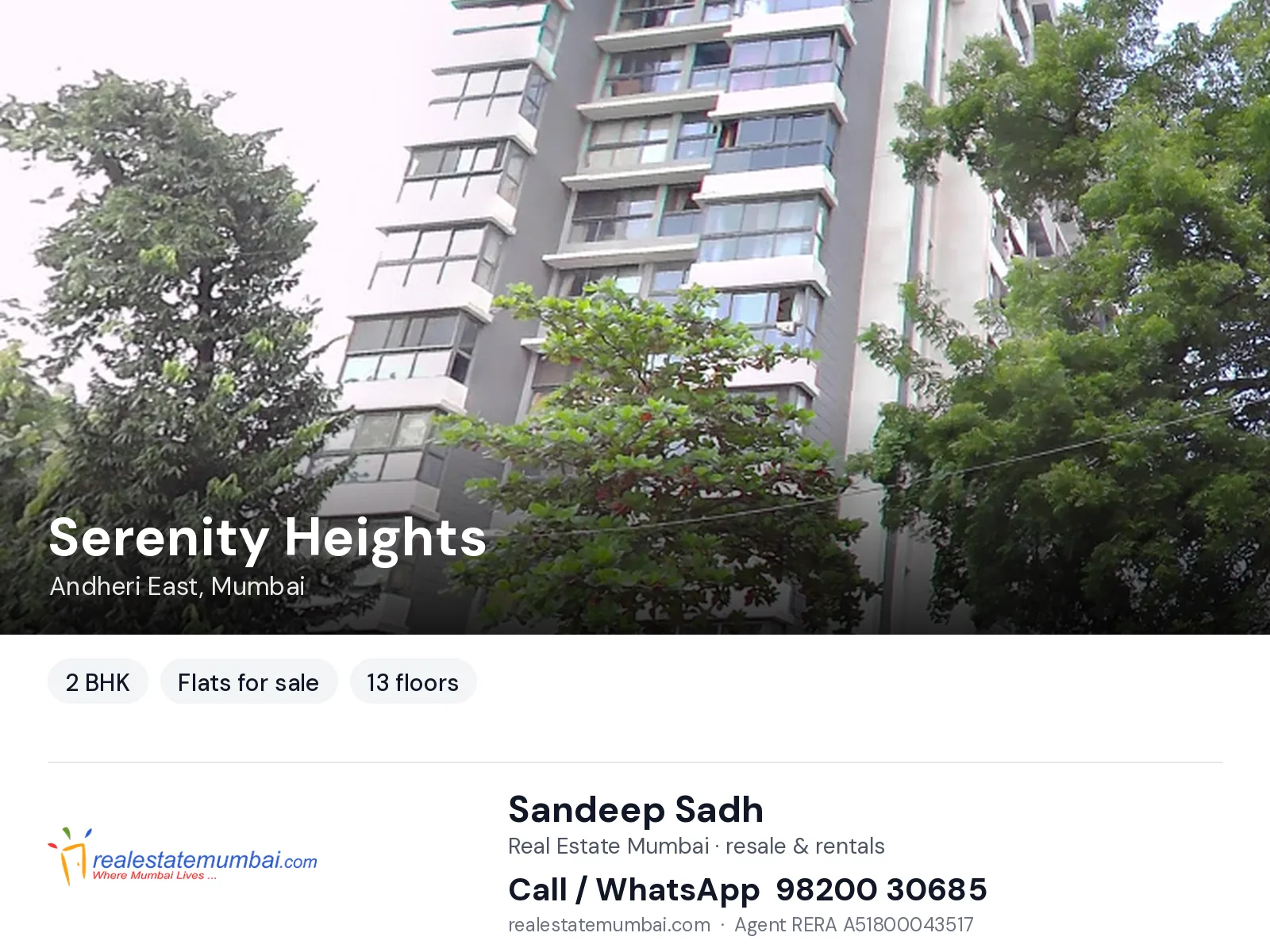 Serenity Heights, Andheri East, Mumbai — 2 BHK flats for sale | Real Estate Mumbai, Sandeep Sadh 98200 30685
