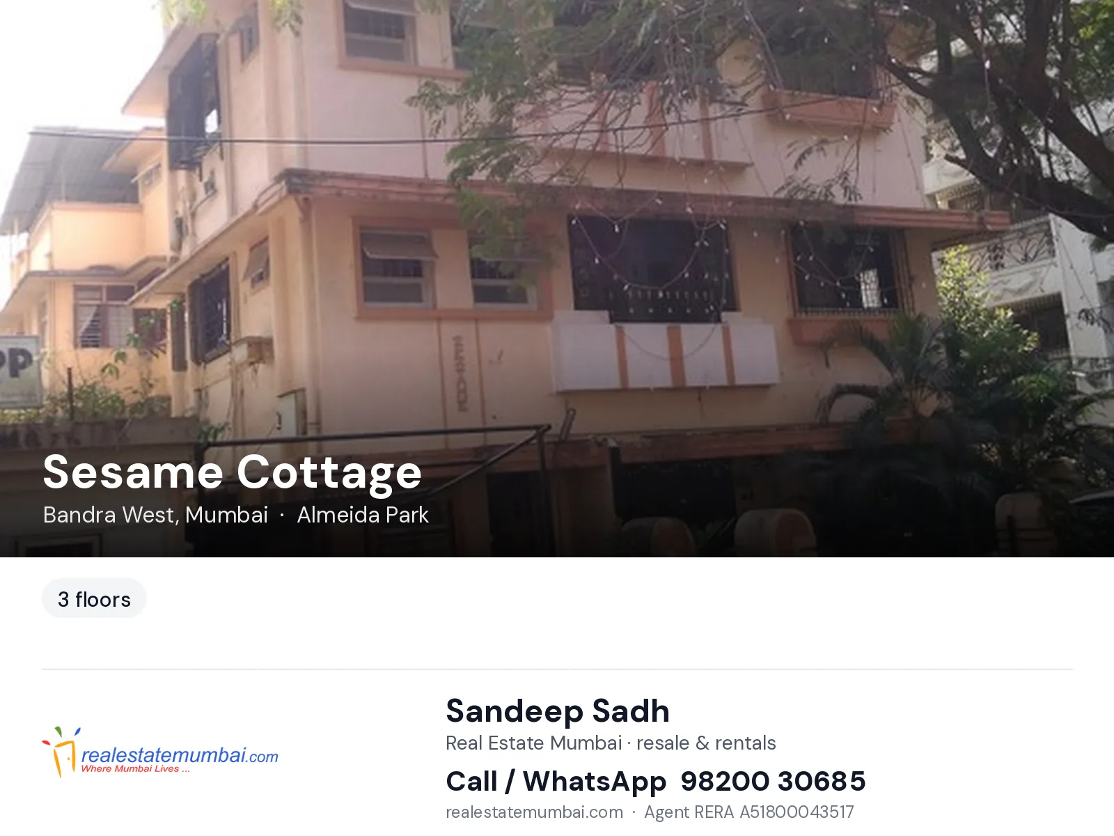 Sesame Cottage, Bandra West, Mumbai — flats | Real Estate Mumbai, Sandeep Sadh 98200 30685
