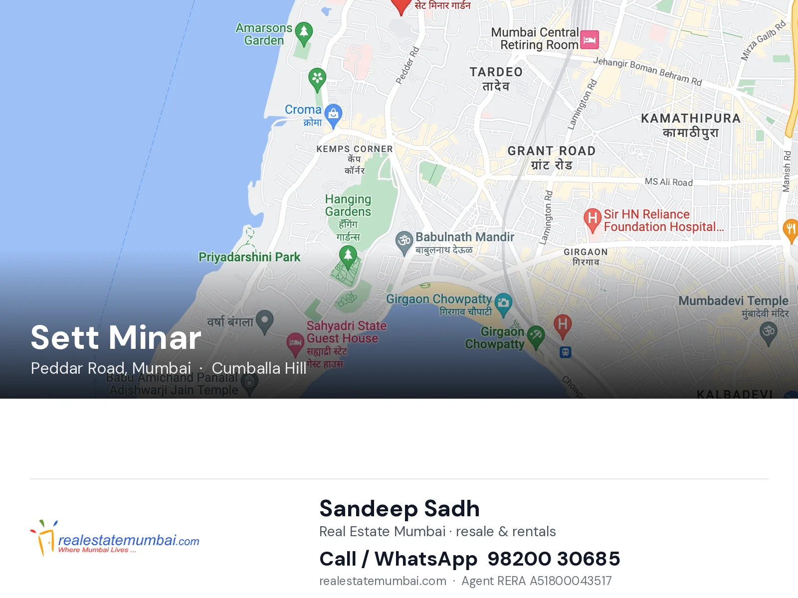 Sett Minar, Peddar Road, Mumbai — flats | Real Estate Mumbai, Sandeep Sadh 98200 30685