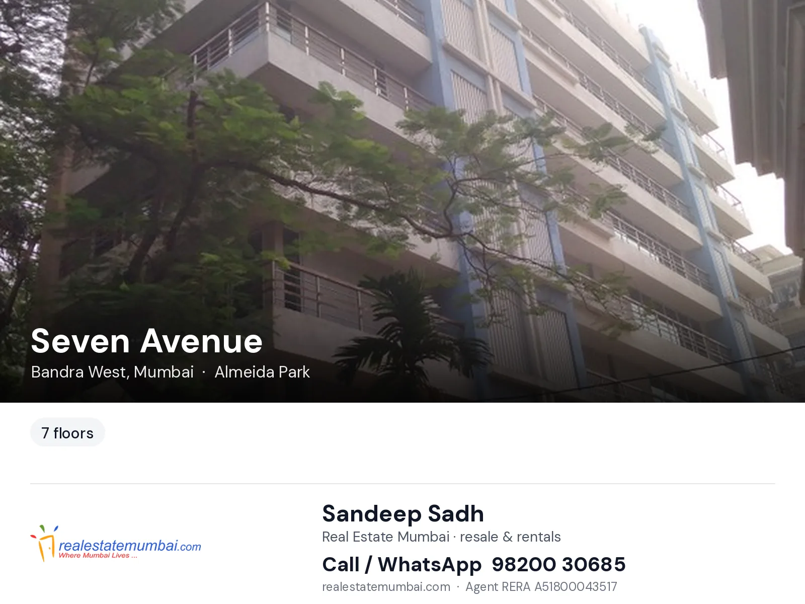 Seven Avenue, Bandra West, Mumbai — flats | Real Estate Mumbai, Sandeep Sadh 98200 30685
