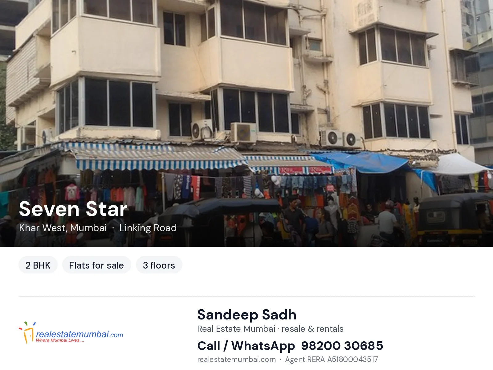 Seven Star, Khar West, Mumbai — 2 BHK flats for sale | Real Estate Mumbai, Sandeep Sadh 98200 30685