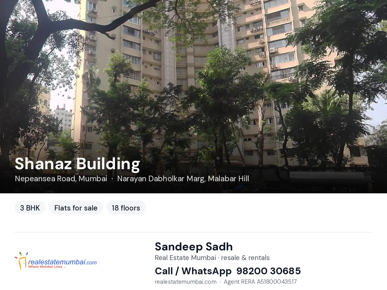 Shanaz Building, Nepeansea Road, Mumbai — 3 BHK flats for sale | Real Estate Mumbai, Sandeep Sadh 98200 30685