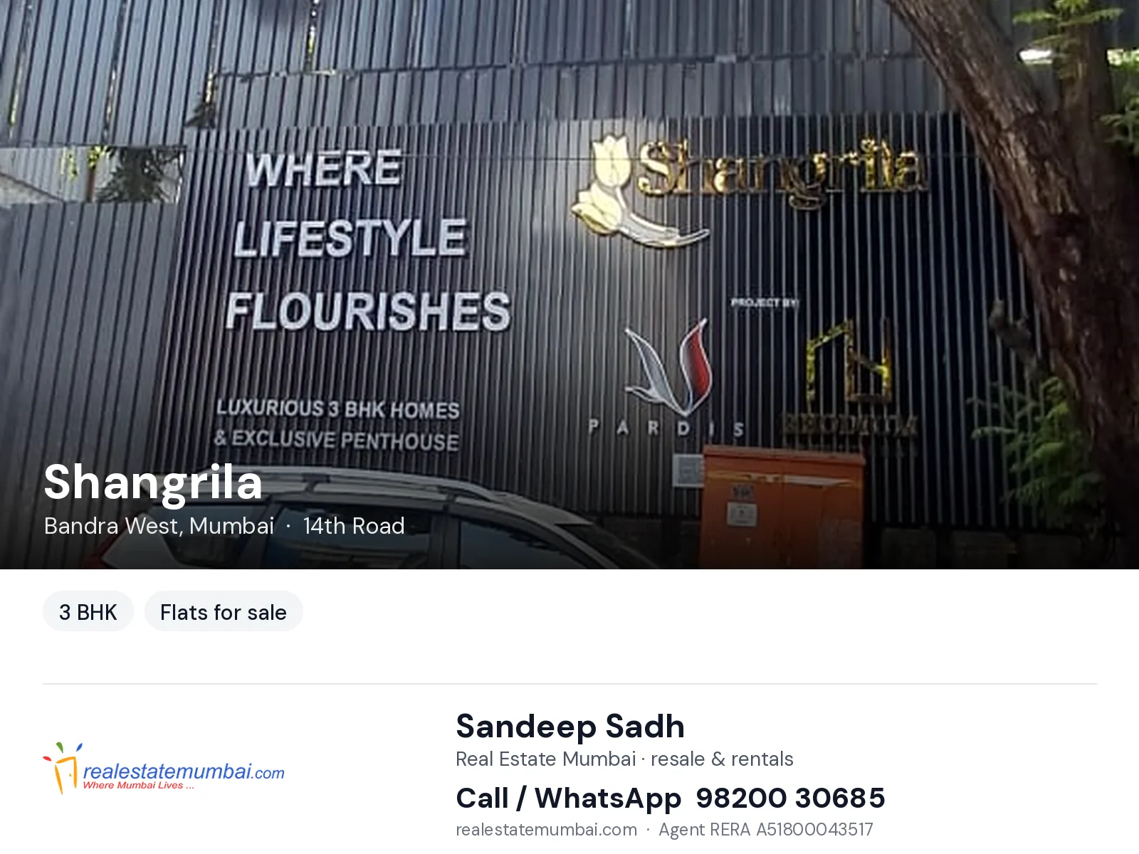 Shangrila, Bandra West, Mumbai — 3 BHK flats for sale | Real Estate Mumbai, Sandeep Sadh 98200 30685