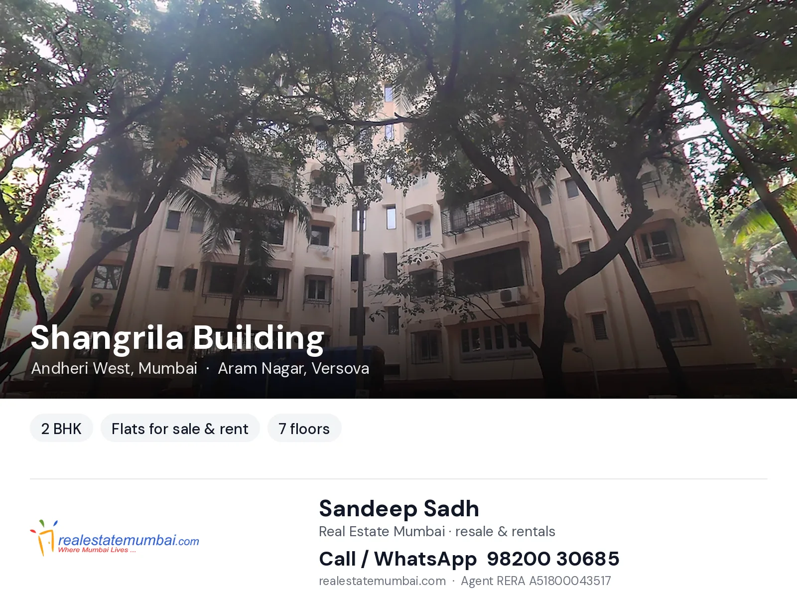 Shangrila Building, Andheri West, Mumbai — 2 BHK flats for sale & rent | Real Estate Mumbai, Sandeep Sadh 98200 30685