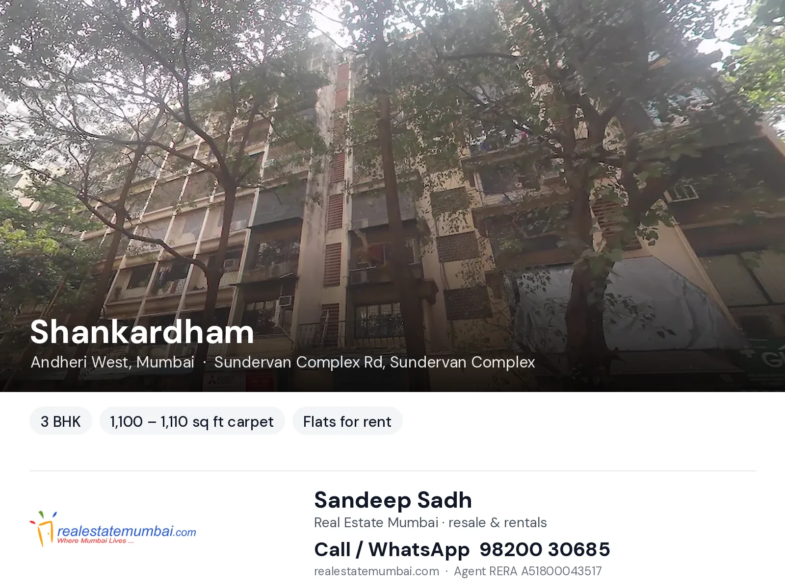 Shankardham, Andheri West, Mumbai — 3 BHK flats for rent | Real Estate Mumbai, Sandeep Sadh 98200 30685