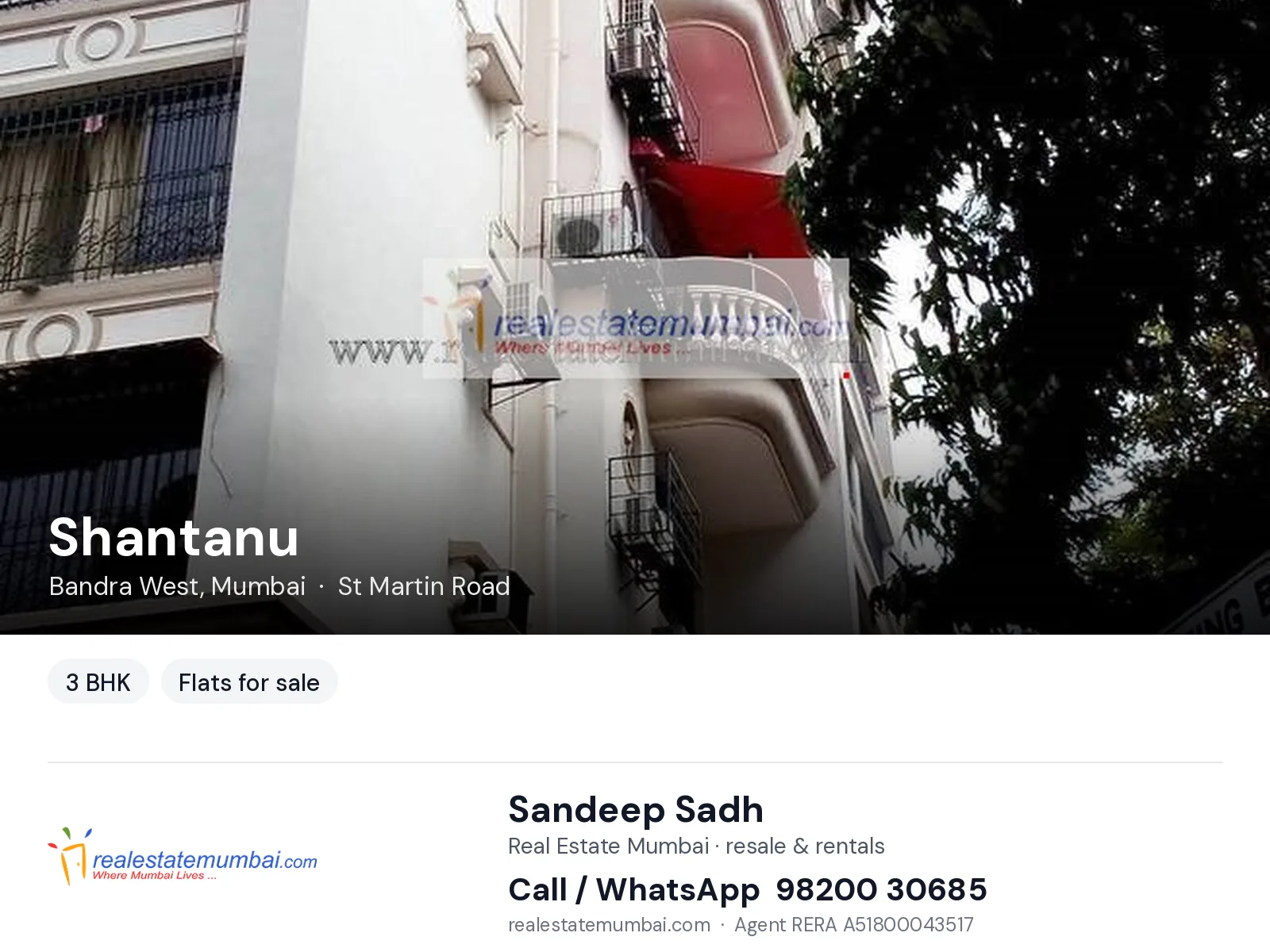 Shantanu, Bandra West, Mumbai — 3 BHK flats for sale | Real Estate Mumbai, Sandeep Sadh 98200 30685