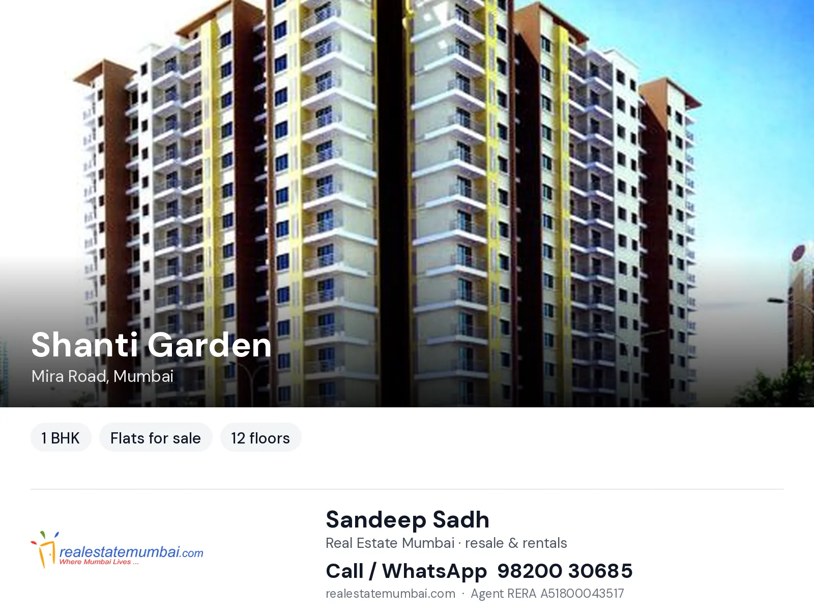 Shanti Garden, Mira Road, Mumbai — 1 BHK flats for sale | Real Estate Mumbai, Sandeep Sadh 98200 30685