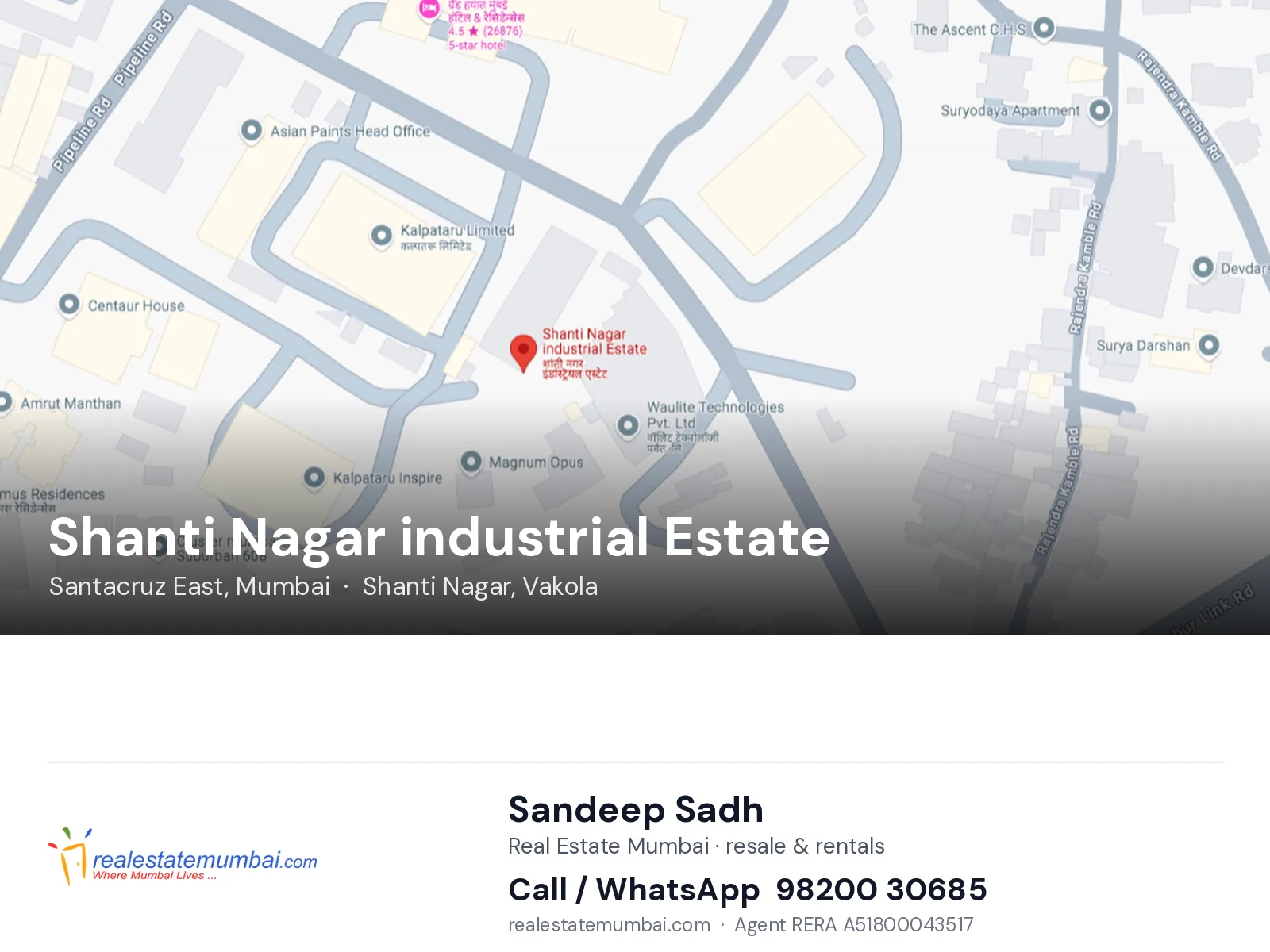 Shanti Nagar industrial Estate, Santacruz East, Mumbai — flats | Real Estate Mumbai, Sandeep Sadh 98200 30685