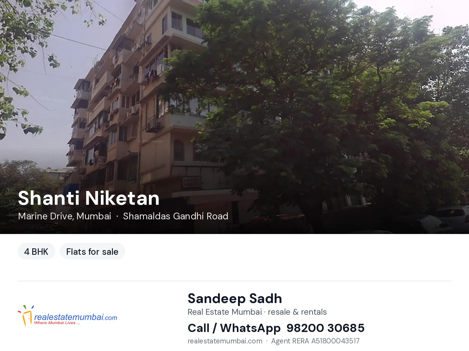 Shanti Niketan, Marine Drive, Mumbai — 4 BHK flats for sale | Real Estate Mumbai, Sandeep Sadh 98200 30685