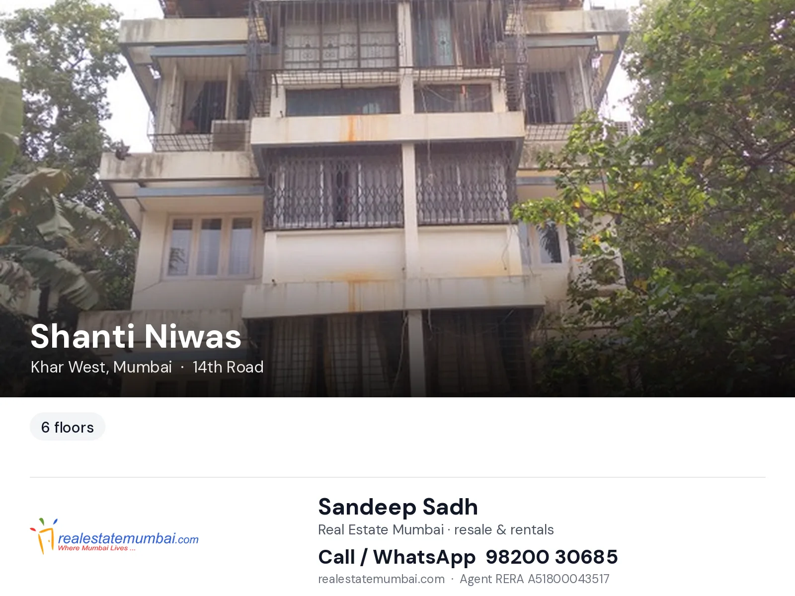 Shanti Niwas, Khar West, Mumbai — flats | Real Estate Mumbai, Sandeep Sadh 98200 30685