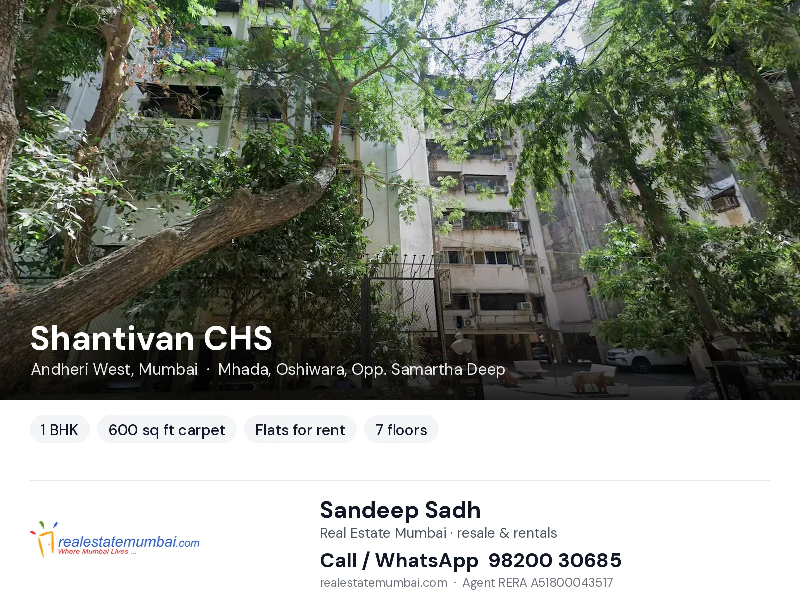 Shantivan CHS, Andheri West, Mumbai — 1 BHK flats for rent | Real Estate Mumbai, Sandeep Sadh 98200 30685