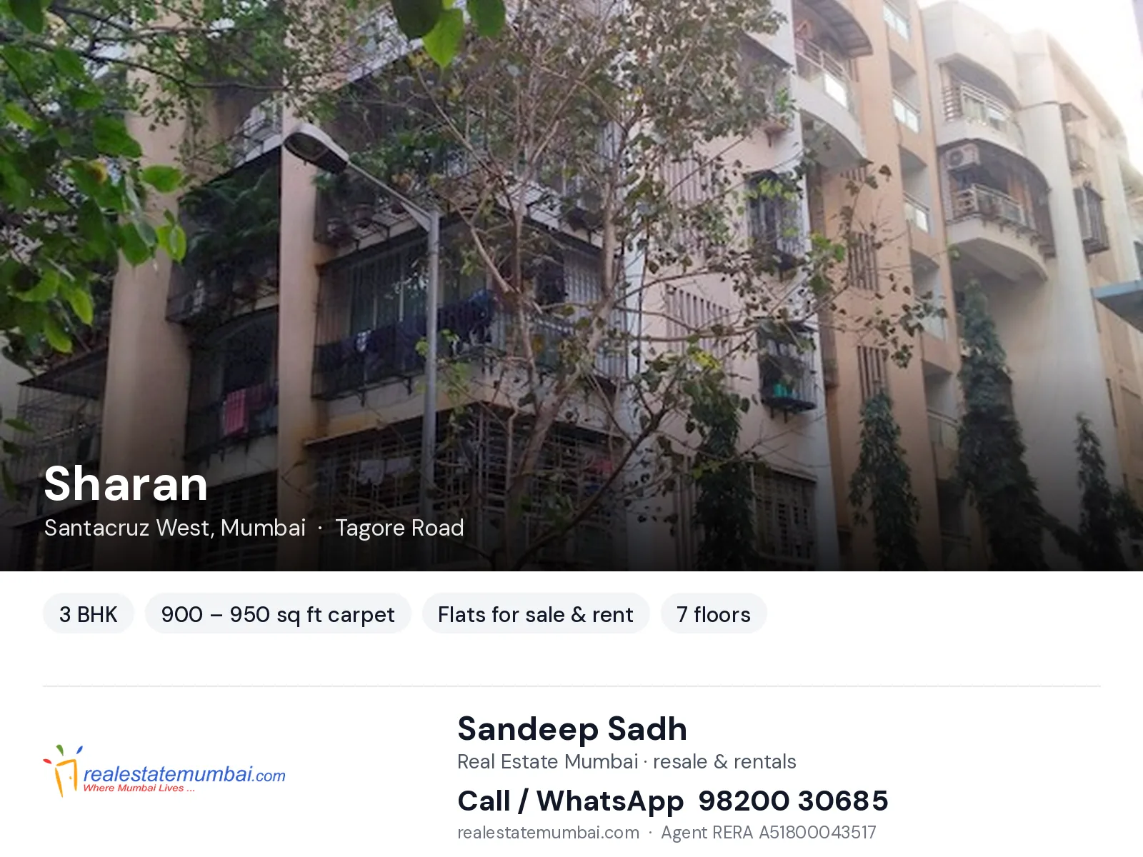 Sharan, Santacruz West, Mumbai — 3 BHK flats for sale & rent | Real Estate Mumbai, Sandeep Sadh 98200 30685