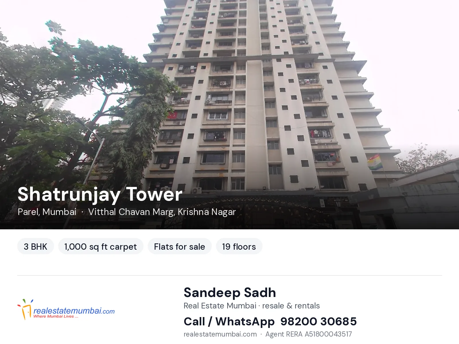 Shatrunjay Tower, Parel, Mumbai — 3 BHK flats for sale | Real Estate Mumbai, Sandeep Sadh 98200 30685