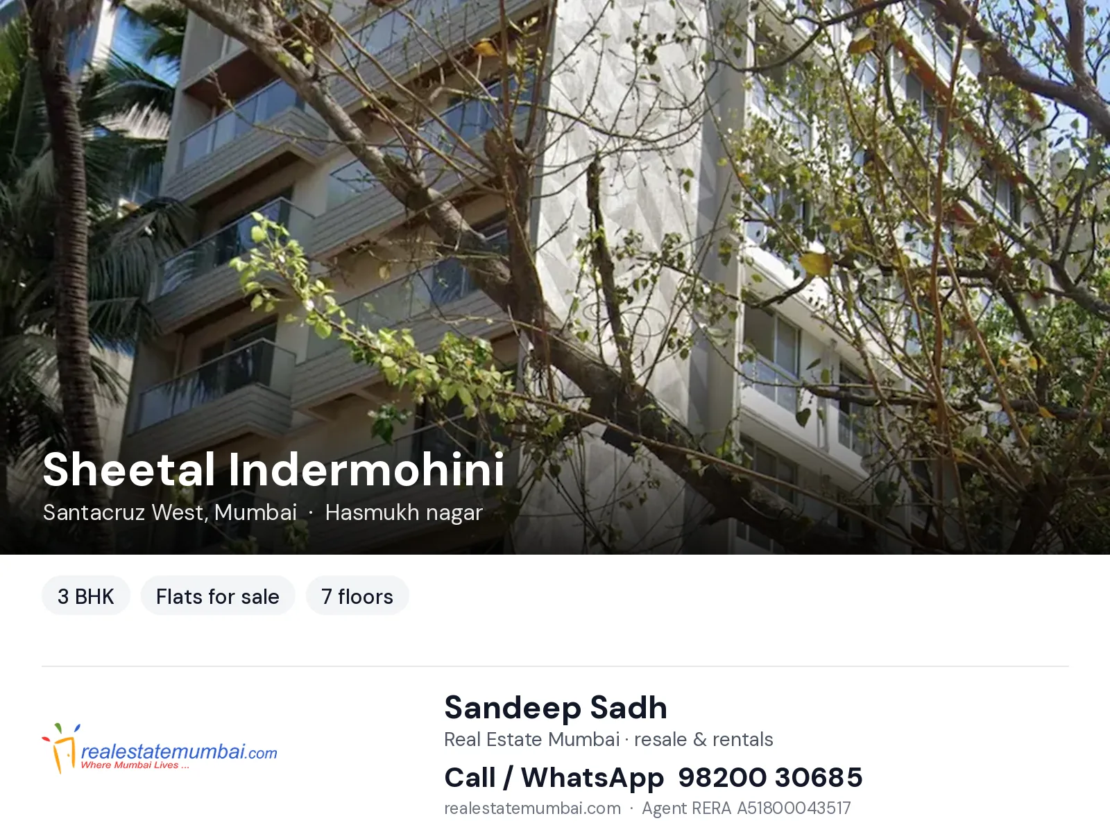 Sheetal Indermohini, Santacruz West, Mumbai — 3 BHK flats for sale | Real Estate Mumbai, Sandeep Sadh 98200 30685