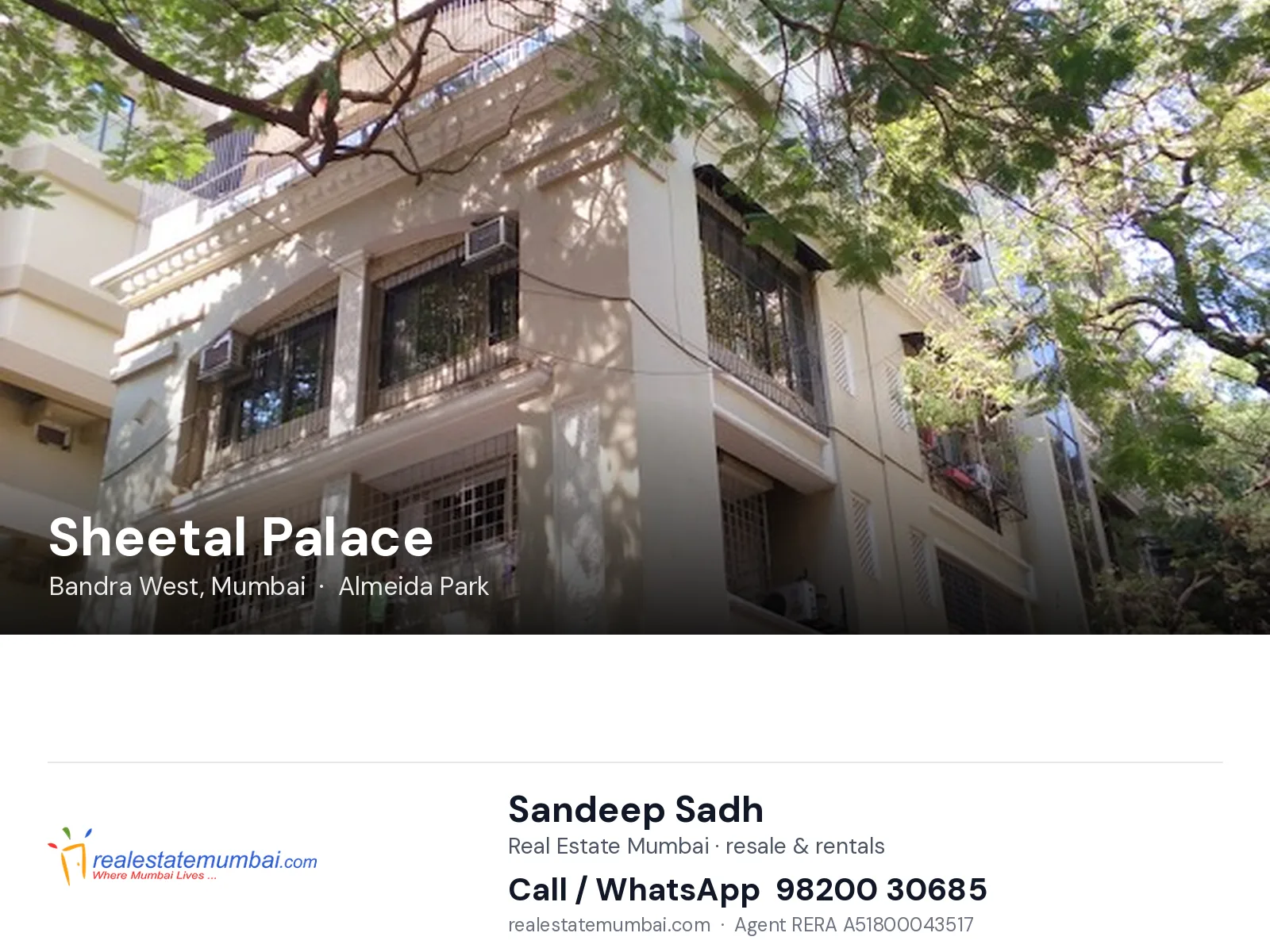 Sheetal Palace, Bandra West, Mumbai — flats | Real Estate Mumbai, Sandeep Sadh 98200 30685