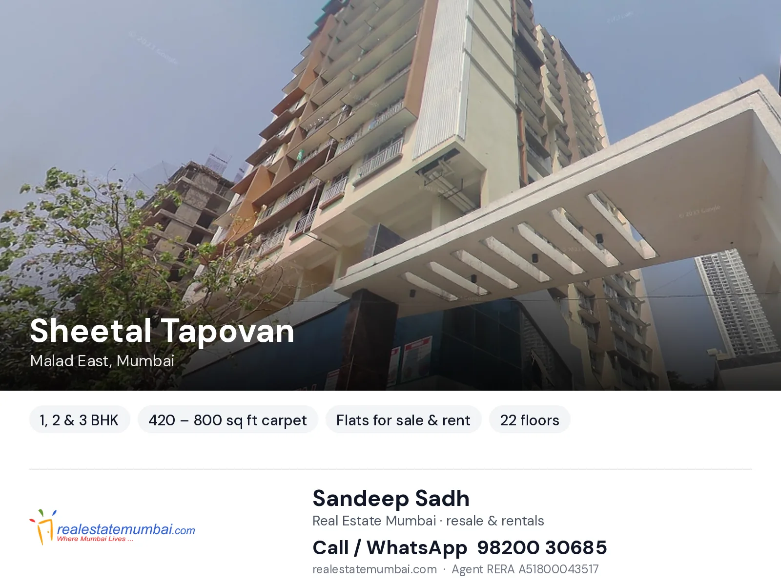 Sheetal Tapovan, Malad East, Mumbai — 1, 2 & 3 BHK flats for sale & rent | Real Estate Mumbai, Sandeep Sadh 98200 30685