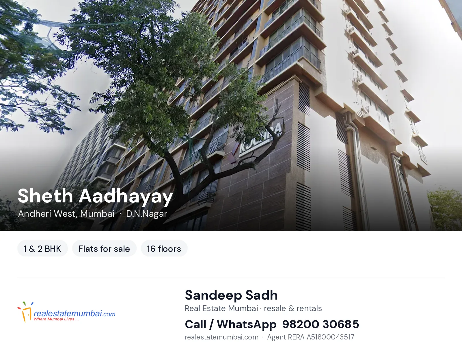 Sheth Aadhayay, Andheri West, Mumbai — 1 & 2 BHK flats for sale | Real Estate Mumbai, Sandeep Sadh 98200 30685