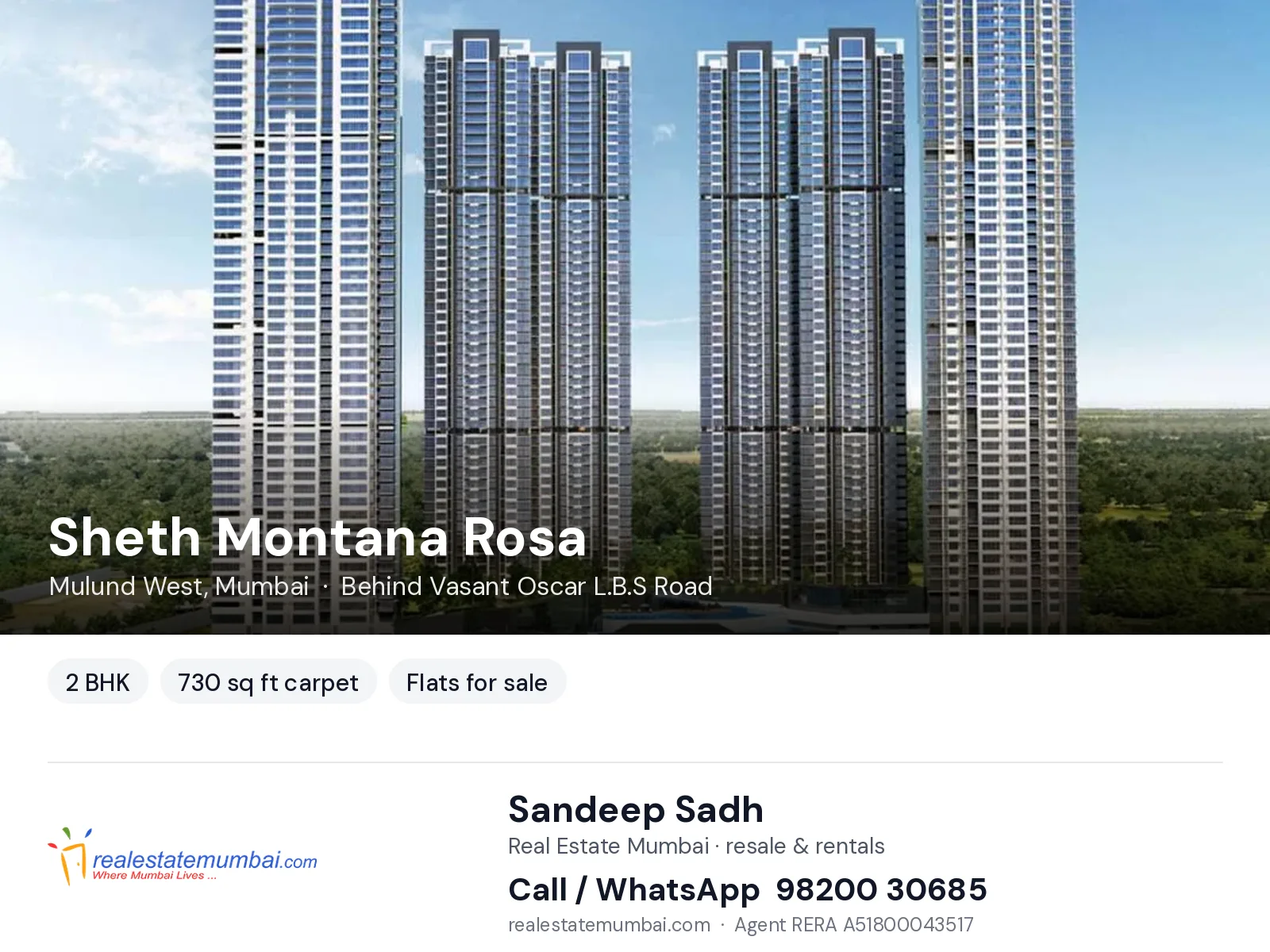 Sheth Montana Rosa, Mulund West, Mumbai — 2 BHK flats for sale | Real Estate Mumbai, Sandeep Sadh 98200 30685
