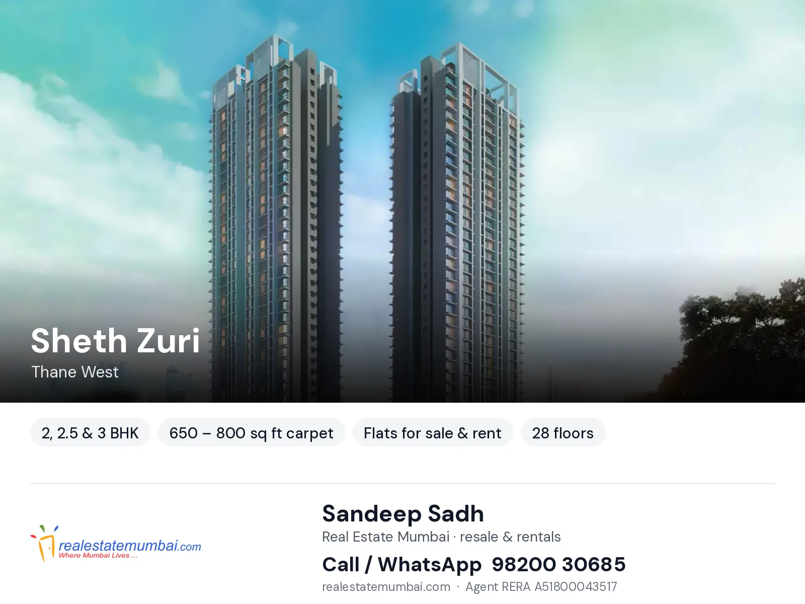 Sheth Zuri, Thane West — 2, 2.5 & 3 BHK flats for sale & rent | Real Estate Mumbai, Sandeep Sadh 98200 30685