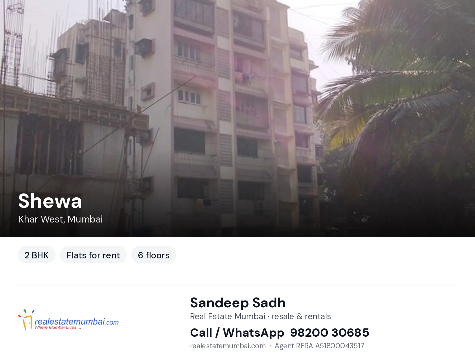 Shewa, Khar West, Mumbai — 2 BHK flats for rent | Real Estate Mumbai, Sandeep Sadh 98200 30685